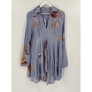 NWT Free People Field of Butterflies Tunic Blouse Womens Medium Chambray Ruffles